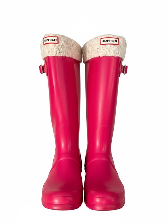 Hunter Shoes - Hunter Pink Tall Rain Boots w/ Cream Knit Cuff collegiate fall cottagecore cozy